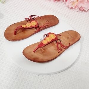 TRUE Religion Women's Leather Tan and Red Sandals Size 8